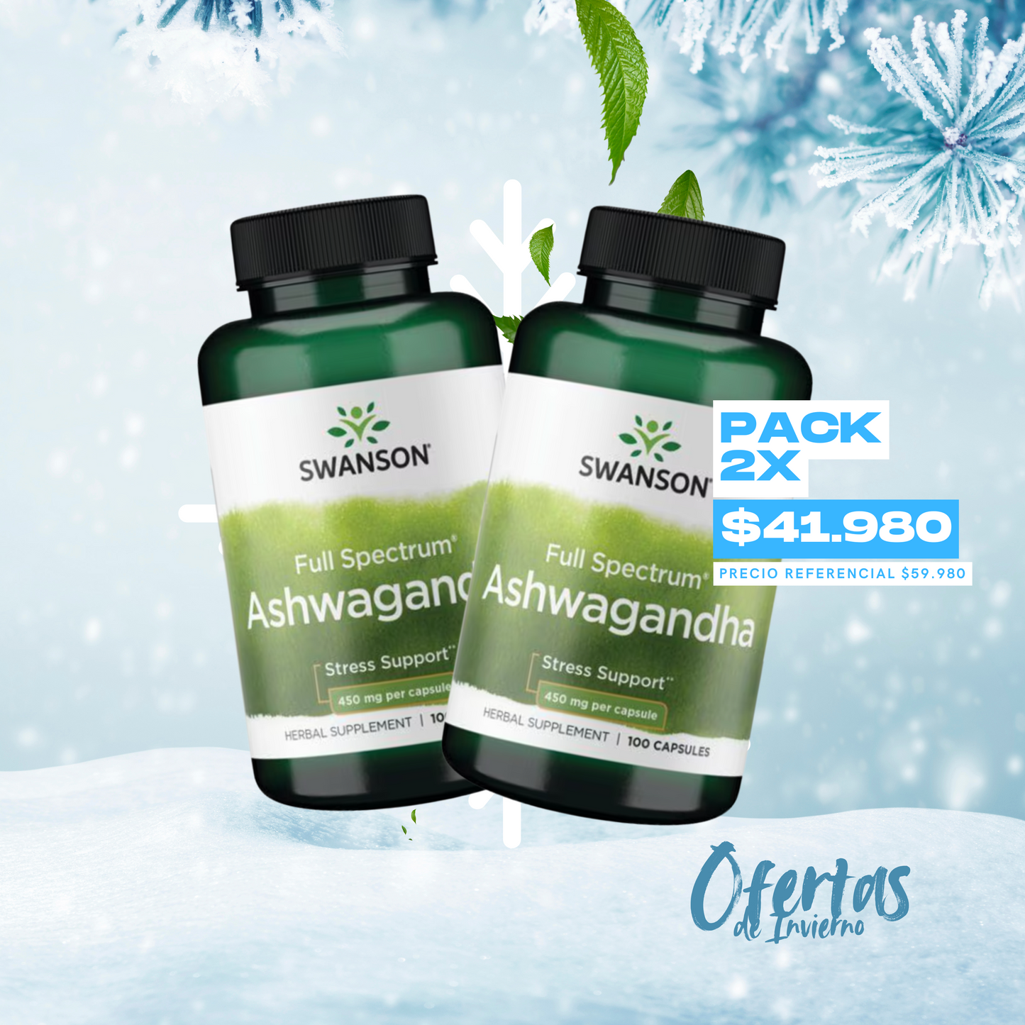 PROMO - Swanson Ashwagandha 450mg 100 Caps - 2 x $41.980