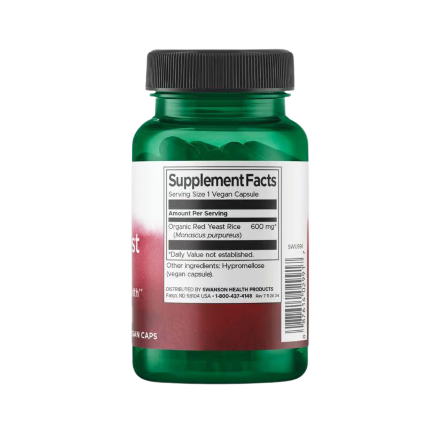Swanson Organic Red Yeast Rice 600 mg 60 Vegan Caps