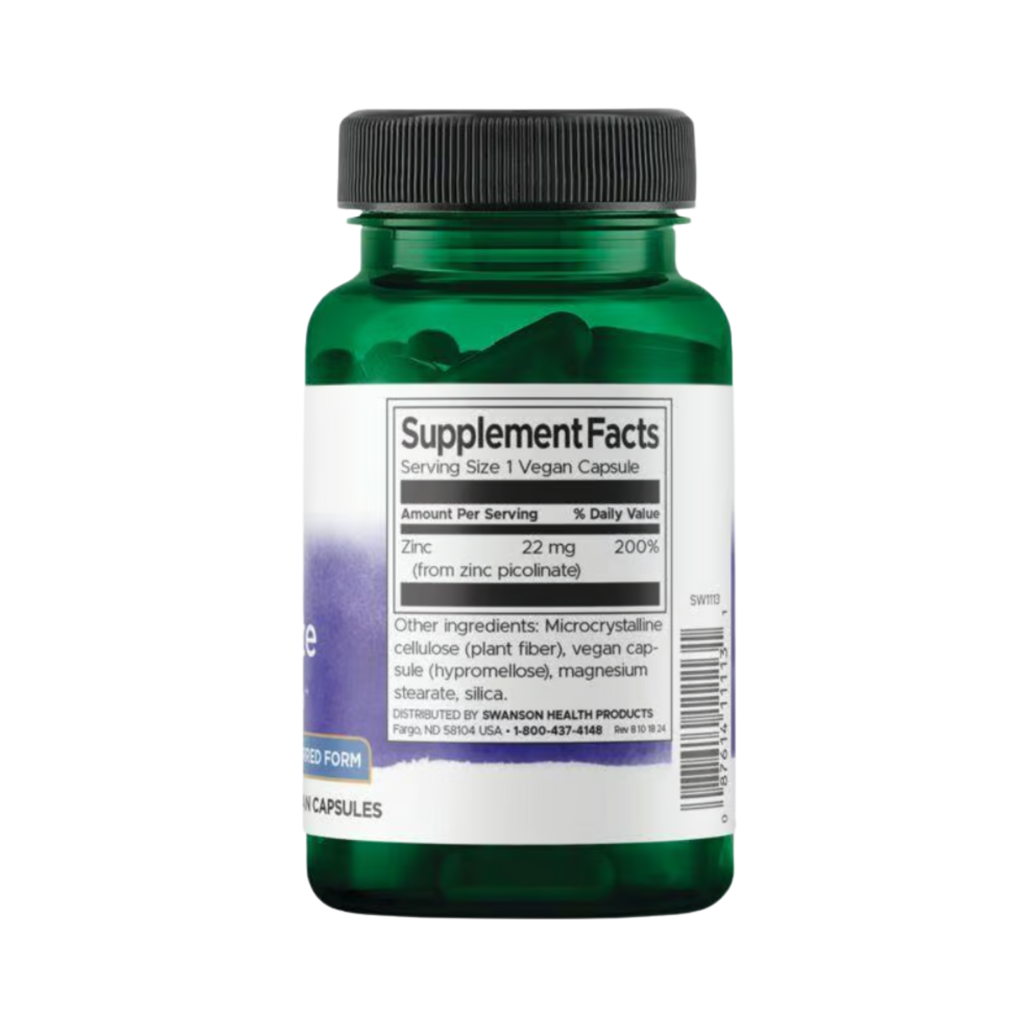 Swanson Premium Zinc Picolinate 22mg 60 Vegan Caps