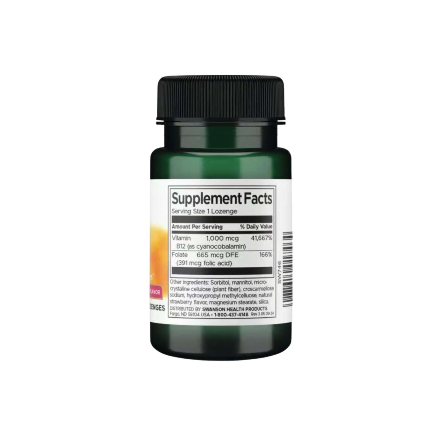 Swanson Vit1amin B12 With Folate - Strawberry Flavor 1000mcg