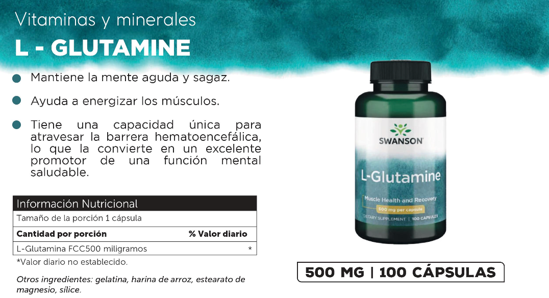 Swanson L-Glutamine 500mg 100 Cápsulas