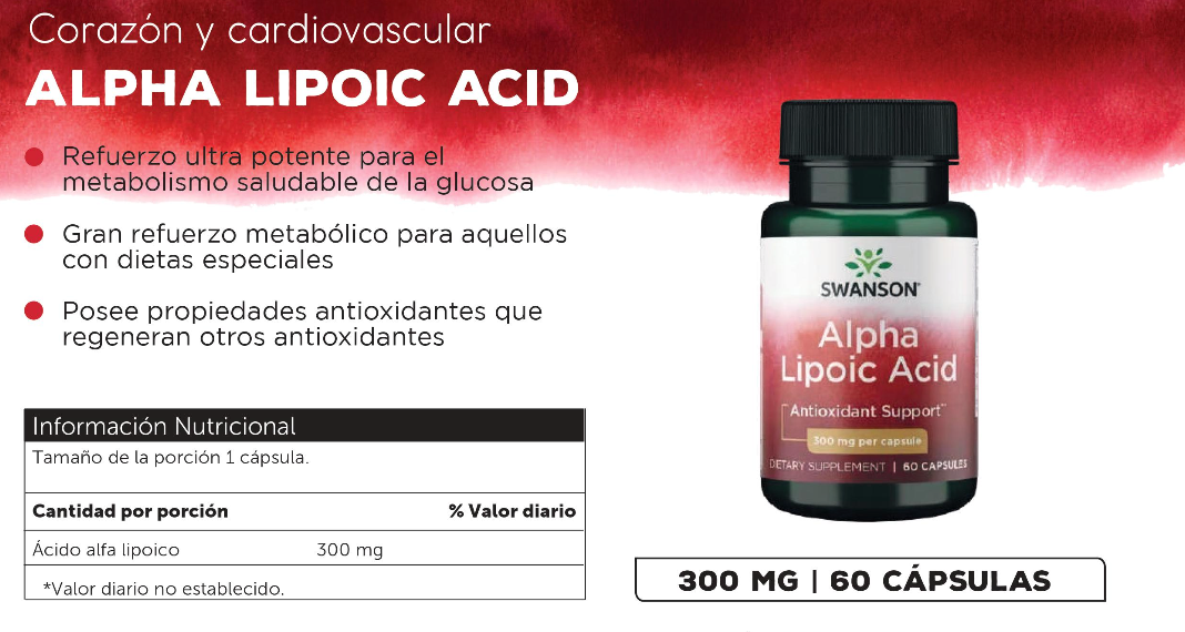 Acido Alpha Lipoico (ala) 300 Mg/ 60 Caps Swanson Sabor Sin Sabor