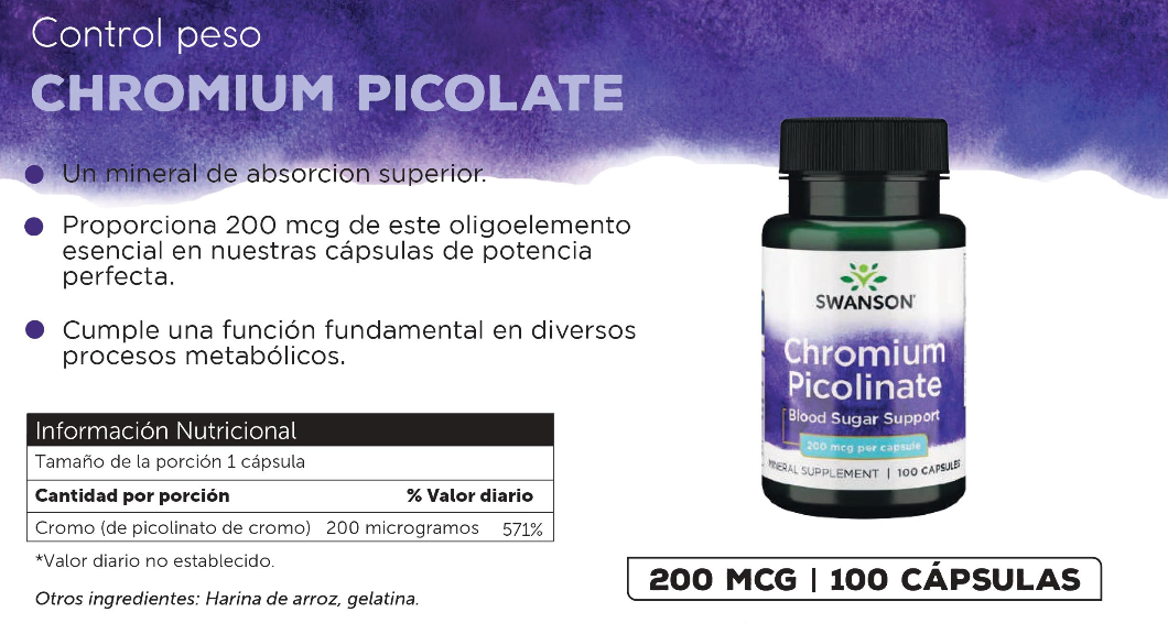Swanson Chromium Picolinate 200mcg 100 Caps