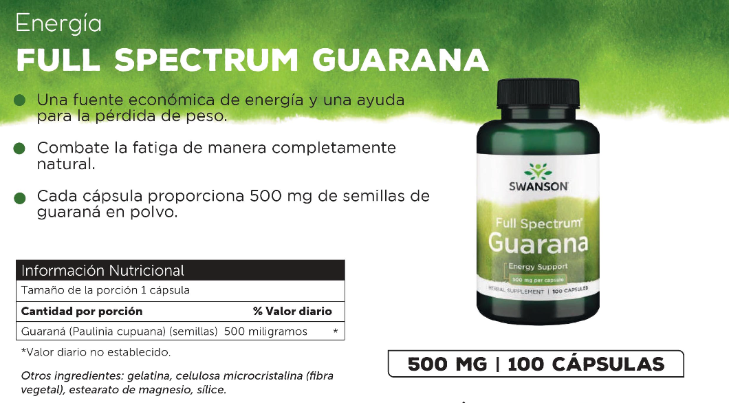 Swanson Full Spectrum Guaraná 500 mg 100 Caps