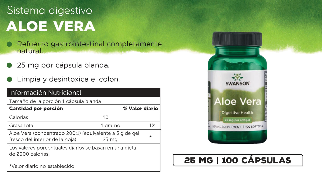 Swanson Aloe Vera 25 mg 100 Softgels