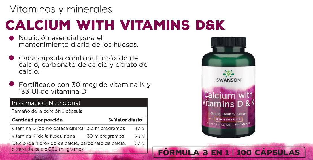 Swanson Calcium With Vitamins D & K 100 Caps