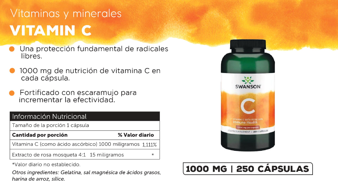 Swanson Vitamin C With Rose Hips 1.000mg 250 Caps