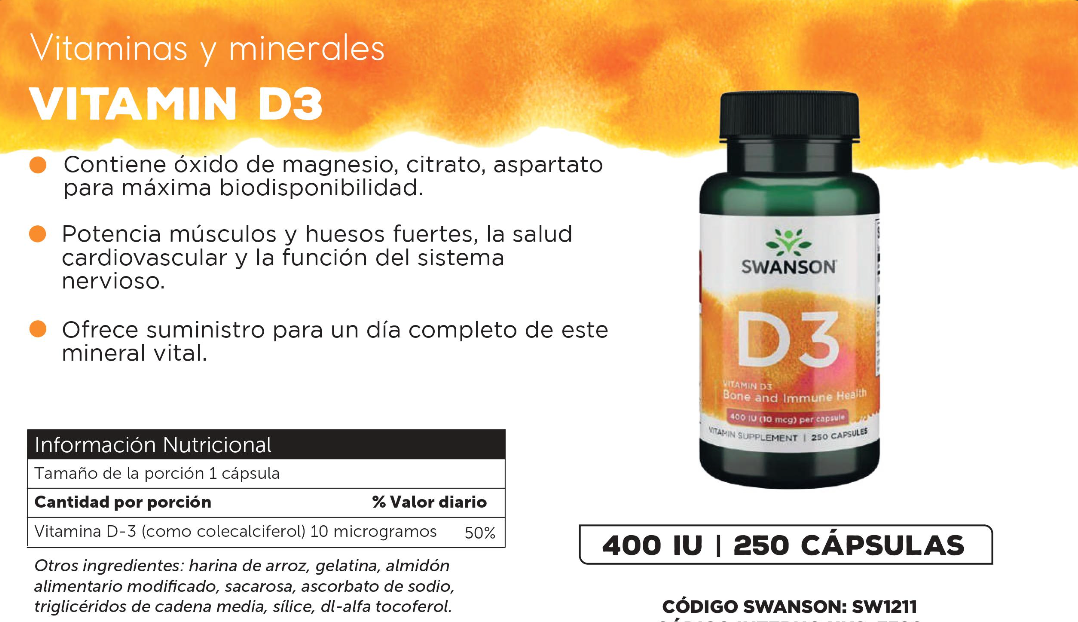 Swanson Vitamin D3 400 Lu (10 mcg) 250 Caps