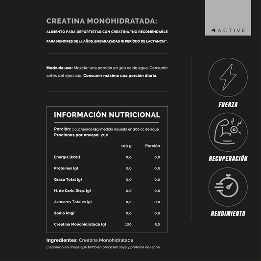 4Active 100% Pure Creatine Monohydrate - 1000 Grs