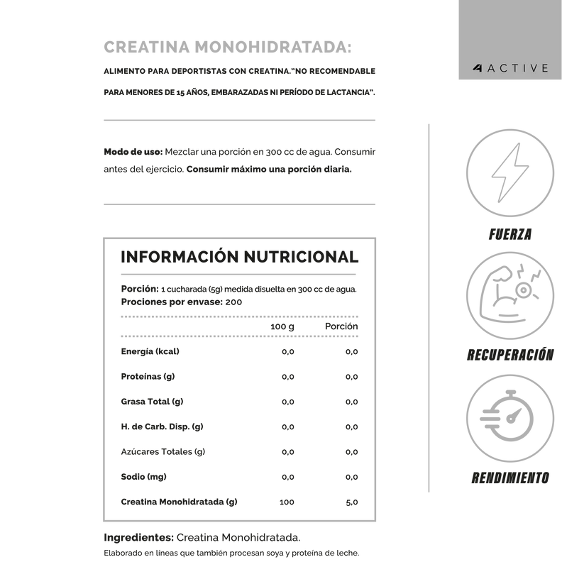 Creatine Monohydrate 4active 100% Pure 1 kg