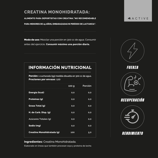4Active 100% Pure Creatine Monohydrate - 600 Grs