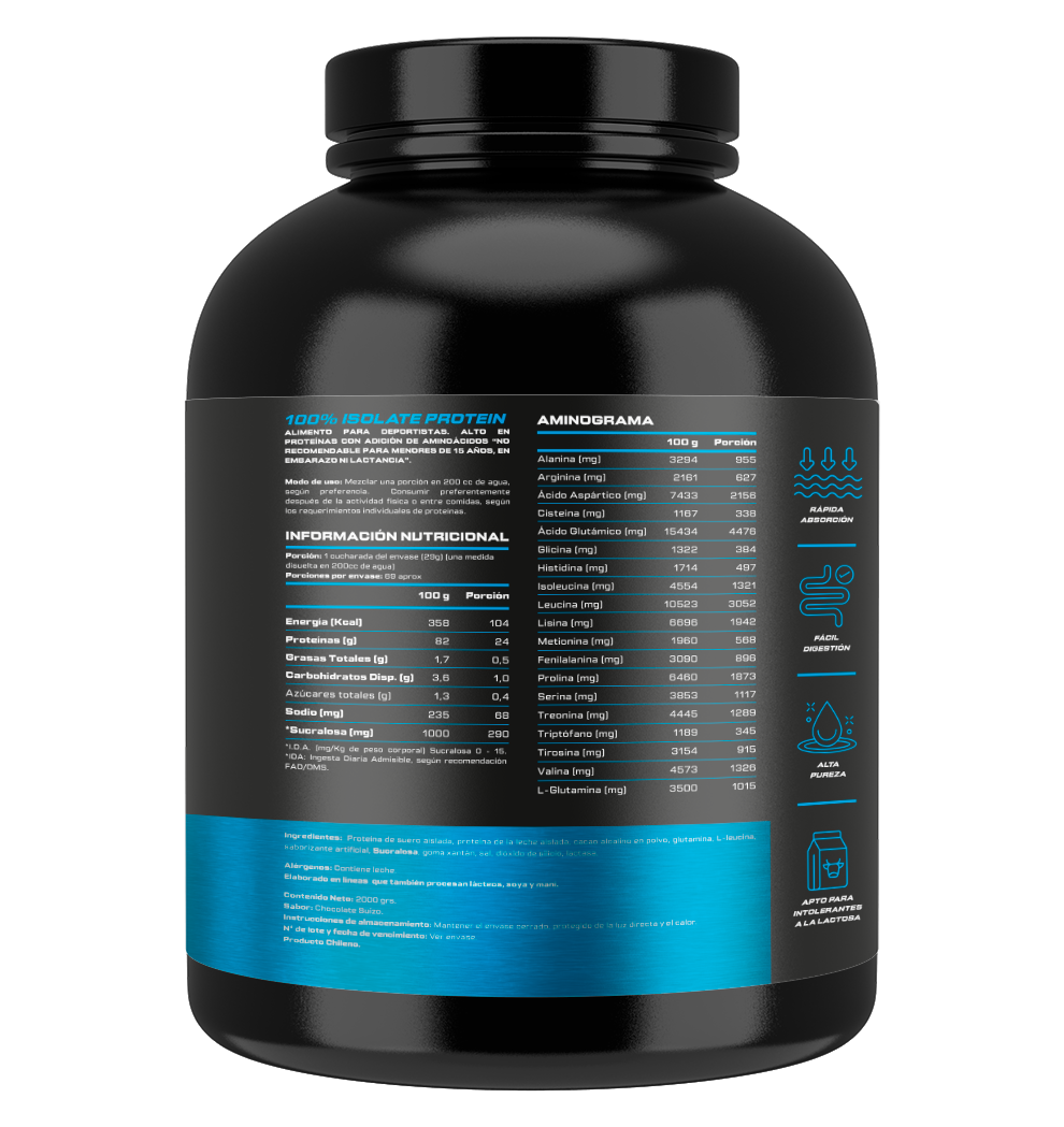 4Active 100% Isolate Protein 2000 G | Proteína Aislada 24g de Proteína, 5g BCAA y Bajo en Azúcar
