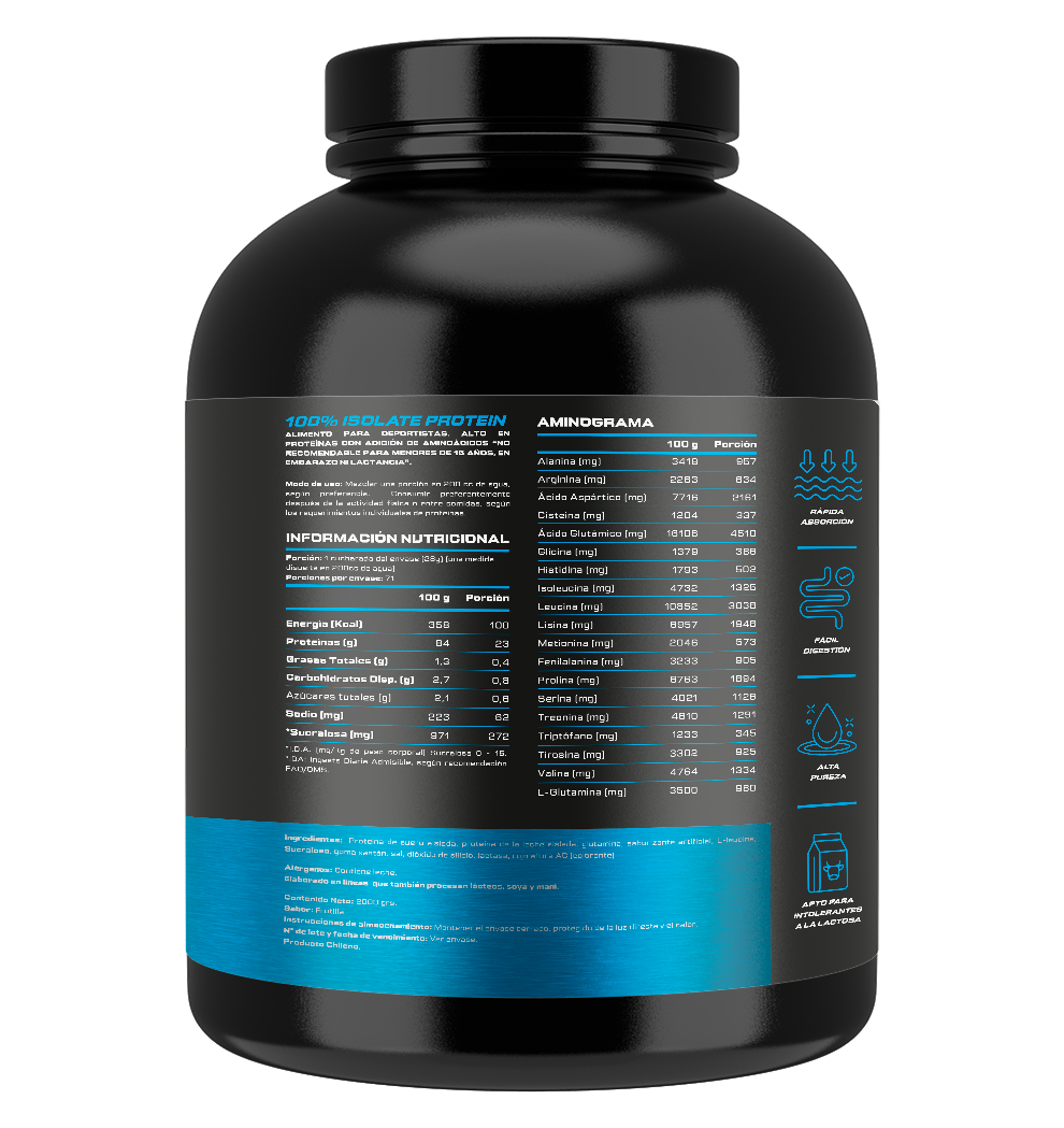 4Active 100% Isolate Protein 2000 G | Proteína Aislada 24g de Proteína, 5g BCAA y Bajo en Azúcar