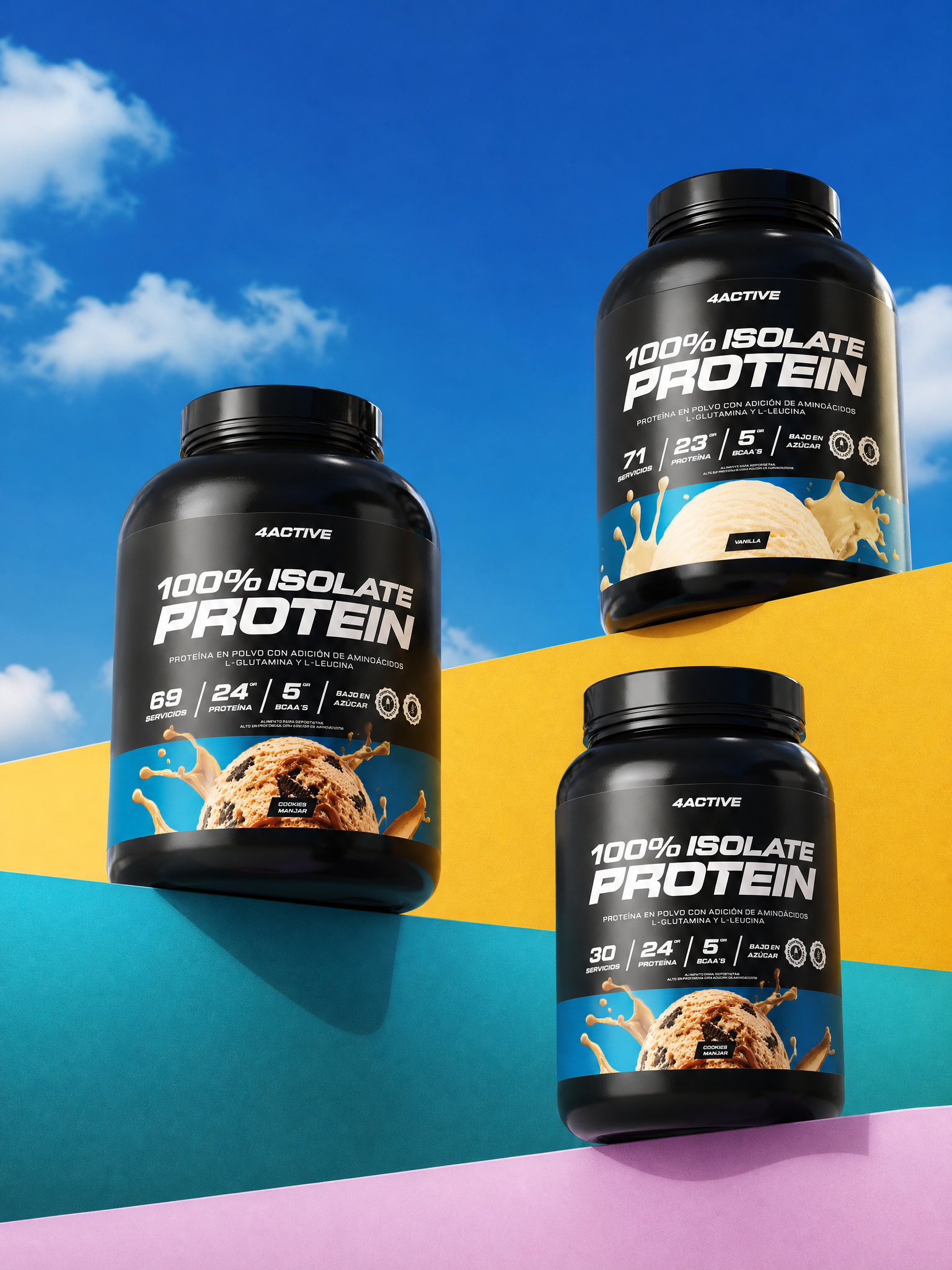 4Active 100% Isolate Protein 2000 G | Proteína Aislada 24g de Proteína, 5g BCAA y Bajo en Azúcar