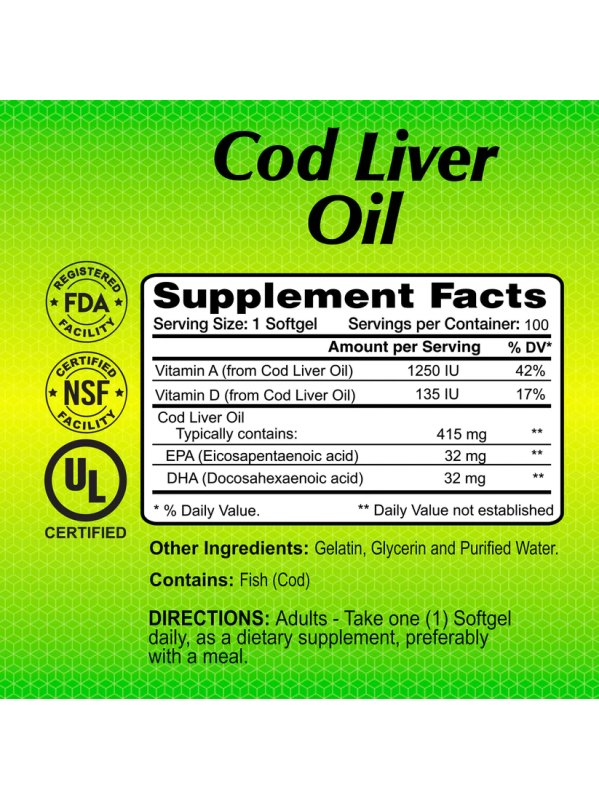 Alfa Vitamins Cod Liver Oil 100 Softgels