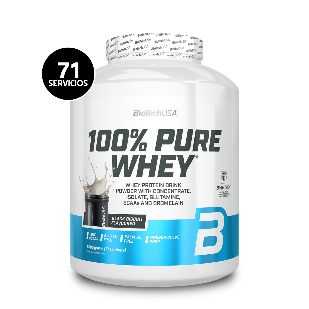 BioTechUSA 100% Pure Whey 2000 g | 71 Servicios · Proteína Whey · Recuperación Muscular