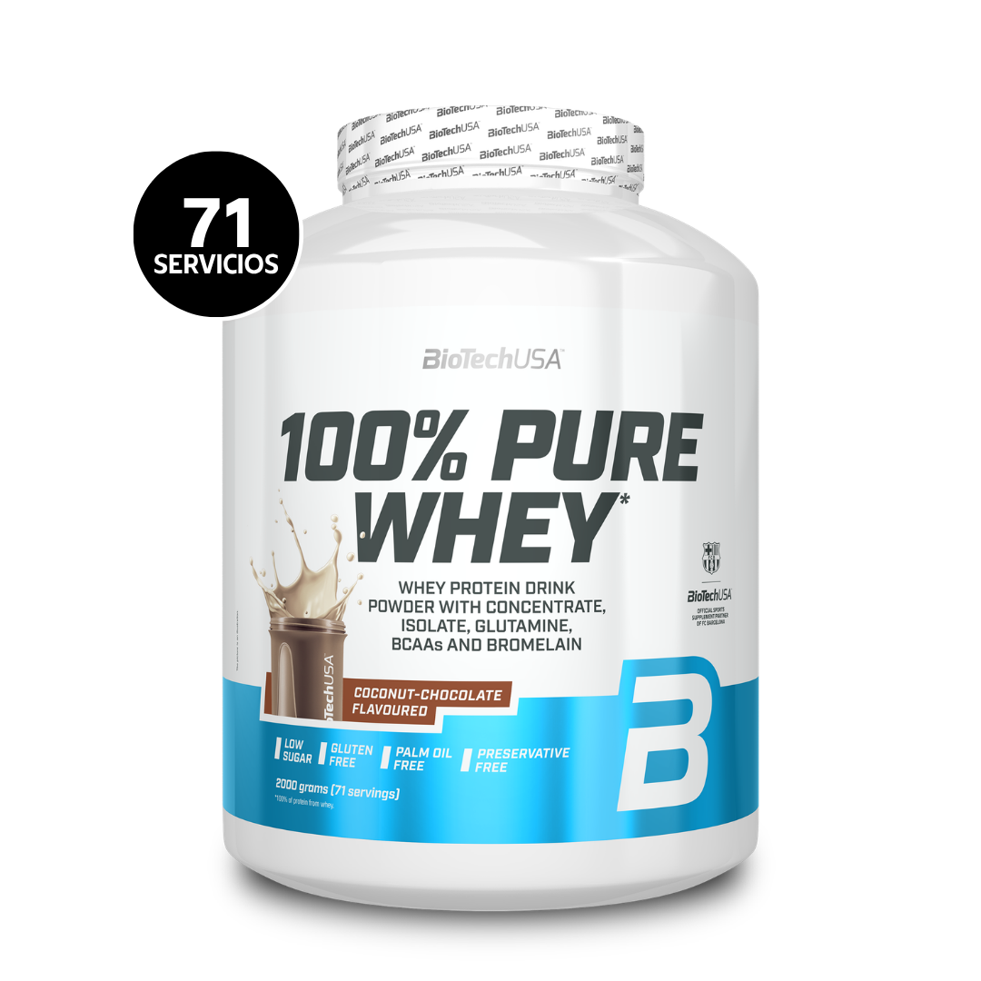 BioTechUSA 100% Pure Whey 2000 g | 71 Servicios · Proteína Whey · Recuperación Muscular