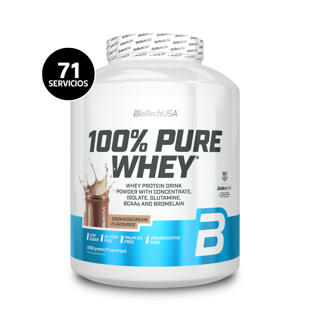 BioTechUSA 100% Pure Whey 2000 g | 71 Servicios · Proteína Whey · Recuperación Muscular
