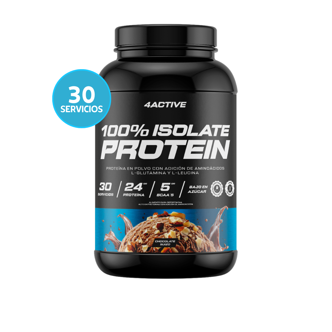 4Active 100% Isolate Protein 30 Servicios | Proteína Aislada 24g de Proteína, 5g BCAA y Bajo en Azúcar