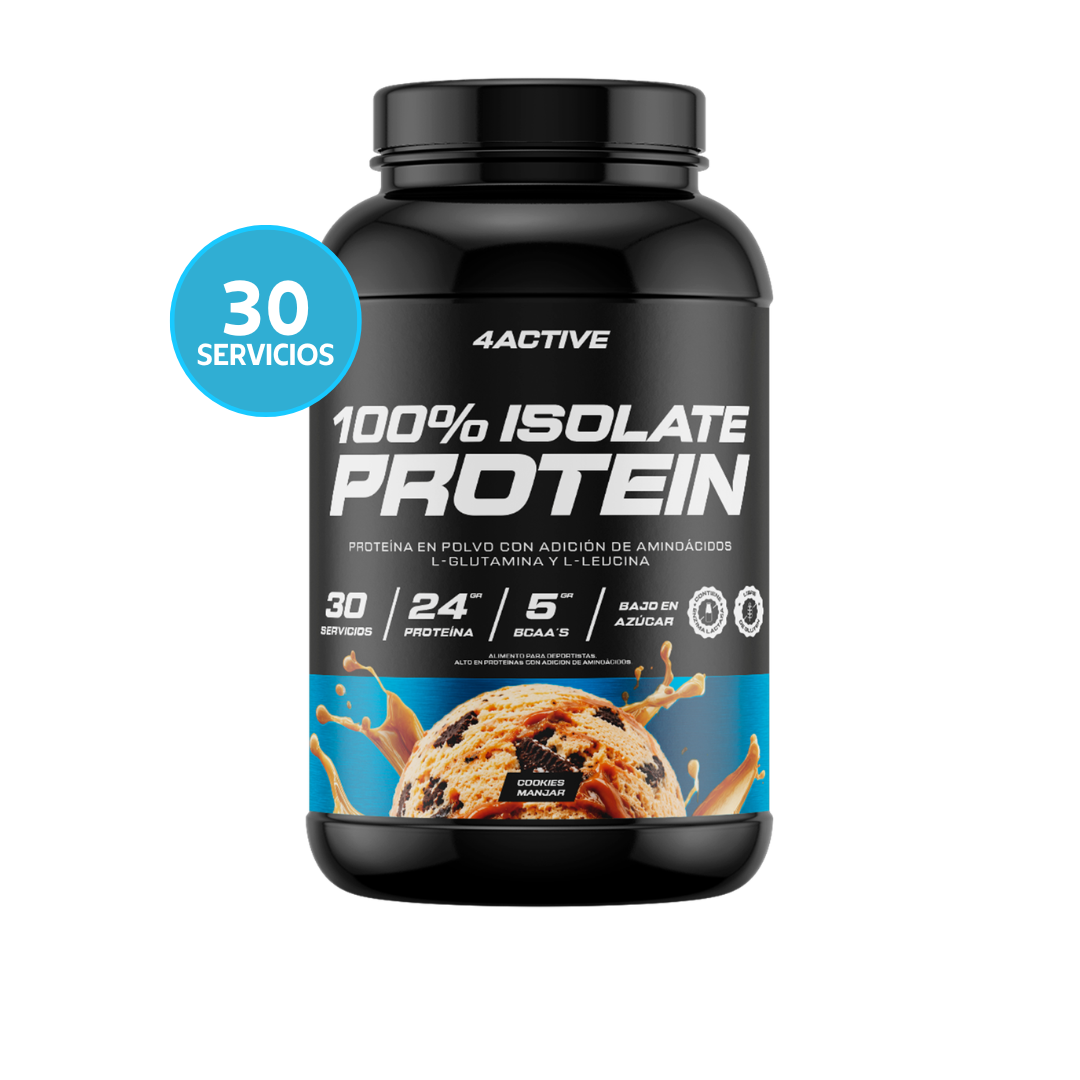 4Active 100% Isolate Protein 30 Servicios | Proteína Aislada 24g de Proteína, 5g BCAA y Bajo en Azúcar