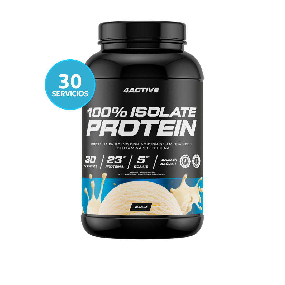 4Active 100% Isolate Protein 30 Servicios | Proteína Aislada 24g de Proteína, 5g BCAA y Bajo en Azúcar