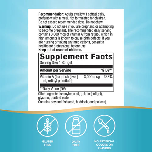 Nature's Way Vitamina A | 100 Softgels · Salud Visual, Piel e Inmune