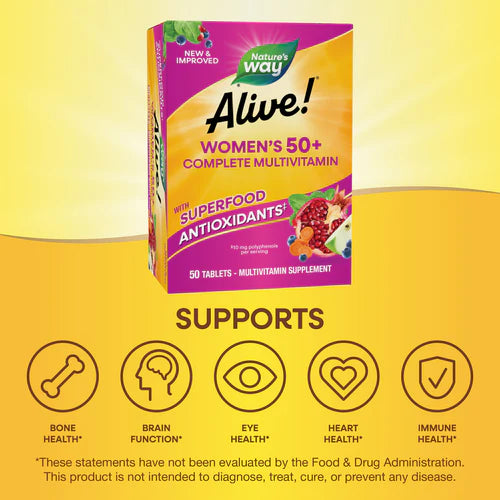 Nature's Way Alive! Mujer 50+ Multivitamínico | 50 Tabletas · Hormonal y Ósea Madura