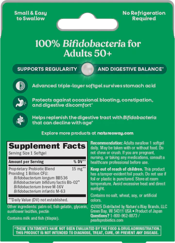 Nature's Way Probiotic Pearls Adultos 50+ | 30 Softgels · Salud Intestinal