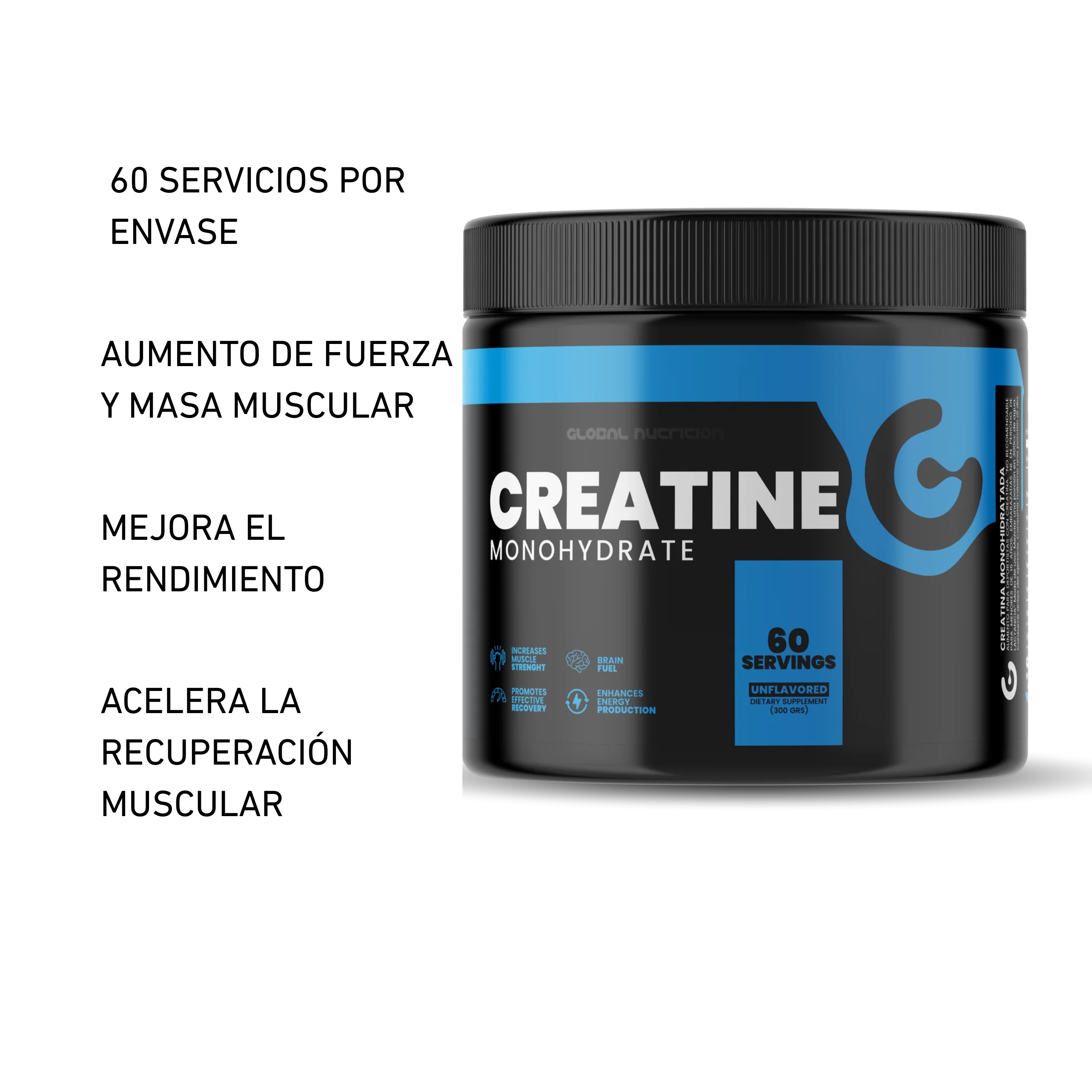 Creatina Monohydrate 300 Grs - 60 Servicios Global Nutrition