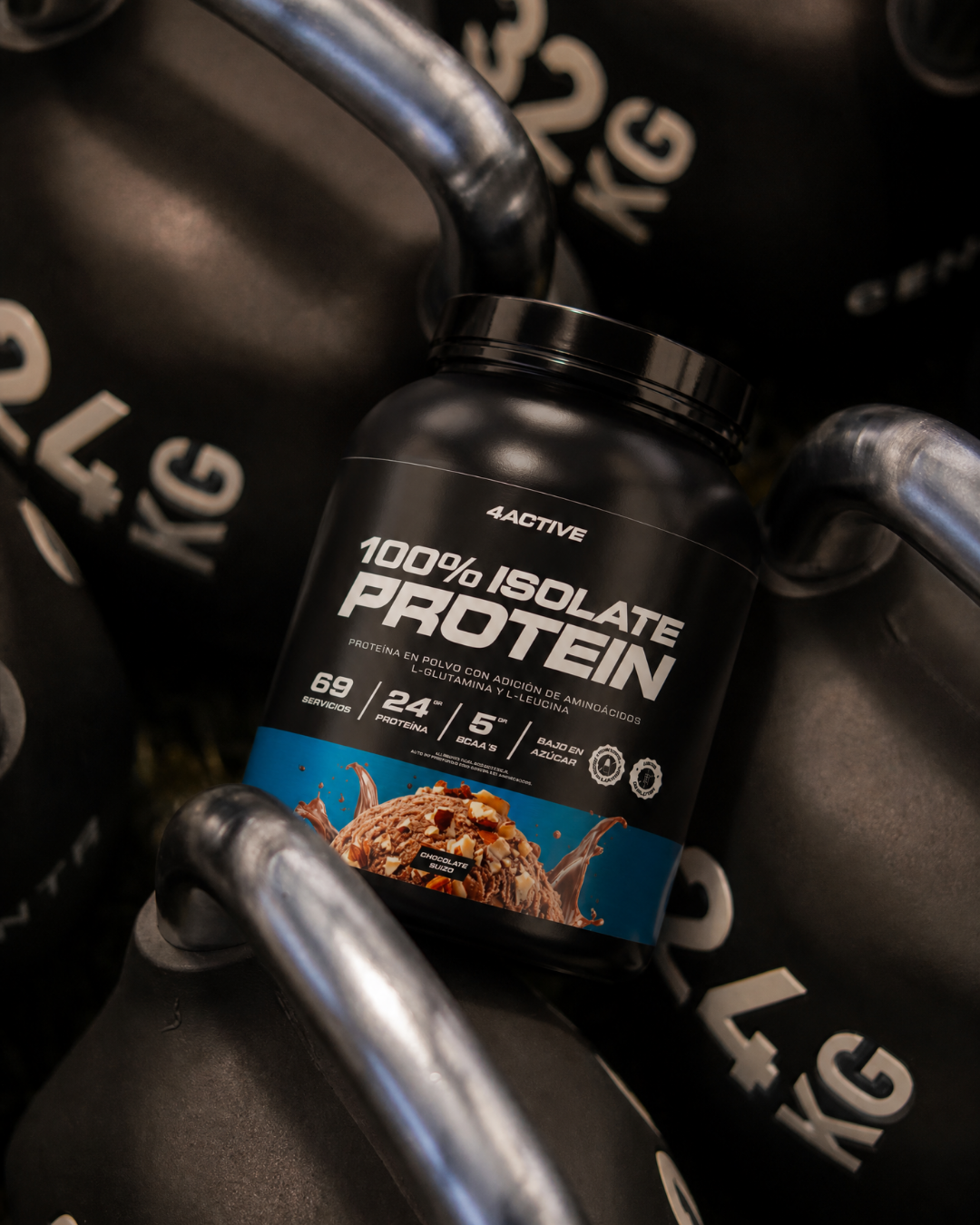 4Active 100% Isolate Protein 2000 G | Proteína Aislada 24g de Proteína, 5g BCAA y Bajo en Azúcar