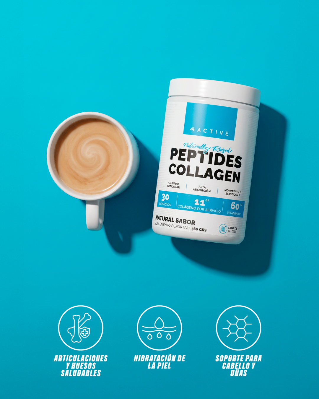4Active Peptides Collagen 360 g | 30 Servicios · 11 g Colágeno · Con Vitamina C