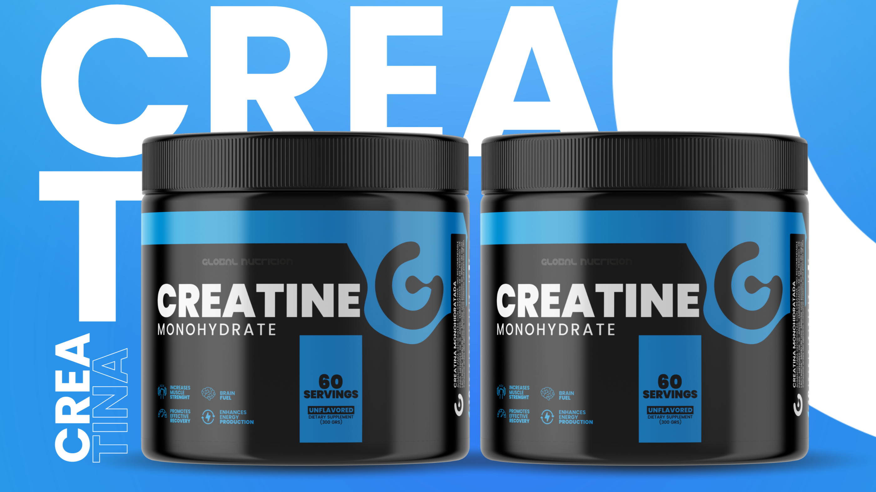 2x $24.990 Creatina Monohydrate 300 Grs - 60 Servicios Global Nutrition