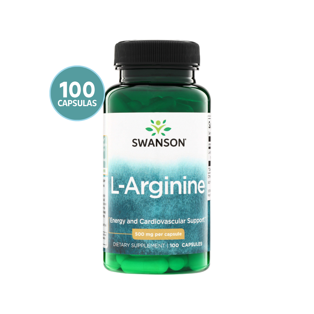 Swanson L-Arginine 500mg | 100 Cápsulas - Síntesis Proteica y Función Cardiovascular