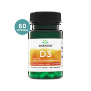 Swanson Vitamin D3 High Potency 1.000 IU 25 mcg 60 Cápsulas | Vitamina D3