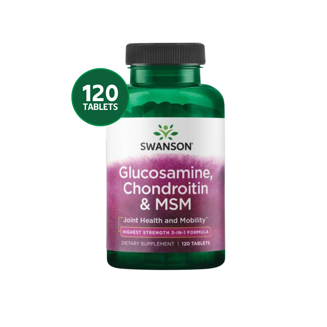 Swanson Glucosamina + Condroitina + MSM 3 en 1 | 120 Tabletas · Articulaciones Triple
