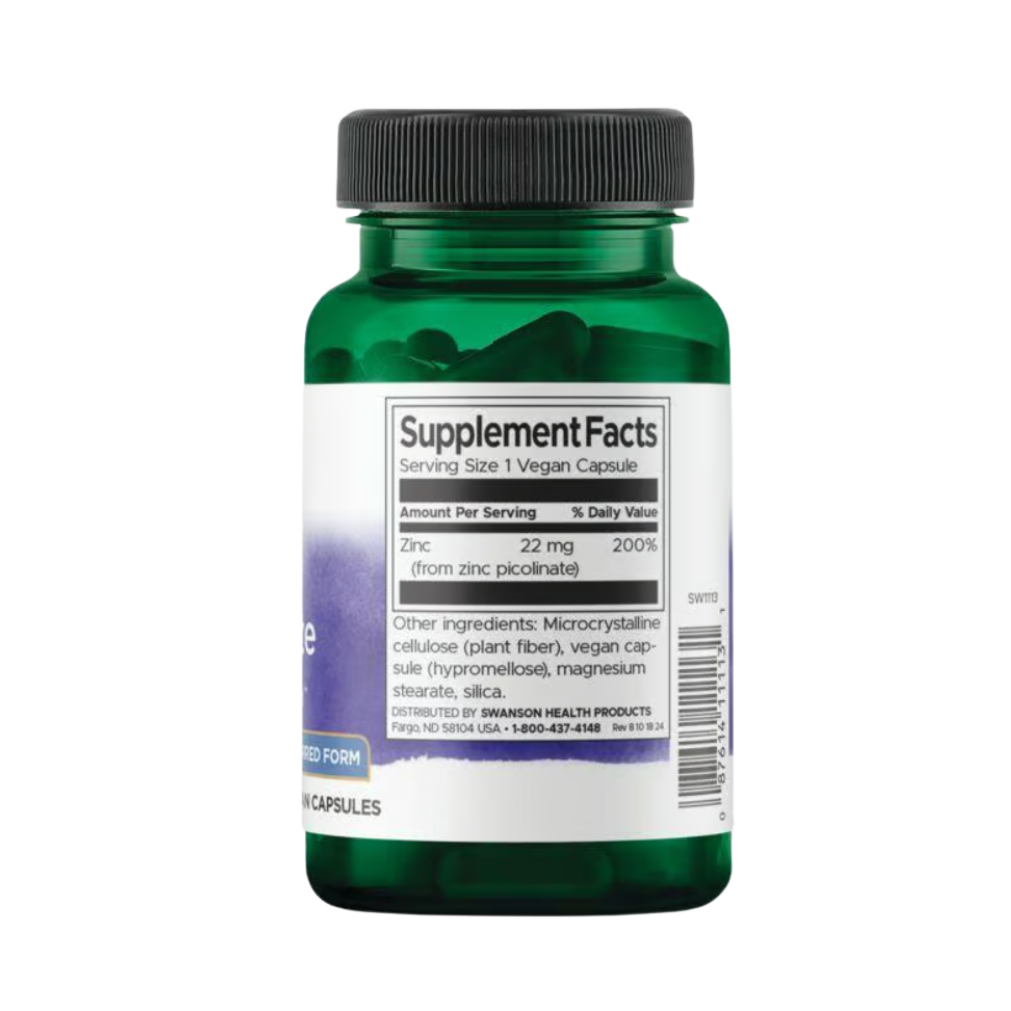 Swanson Premium Zinc Picolinate 22mg 60 Vegan Caps