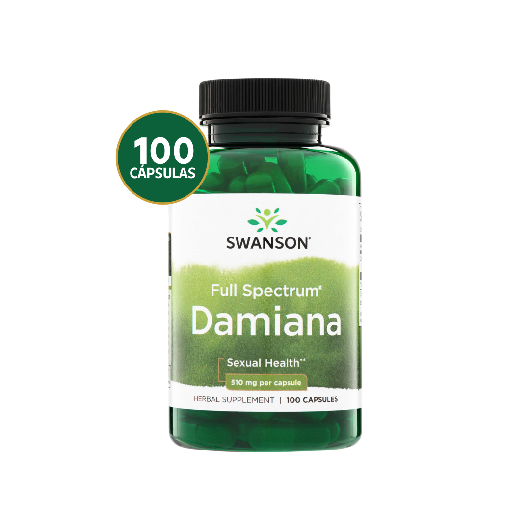 Swanson Damiana 510 mg | 100 Cápsulas · Libido y Bienestar Hormonal