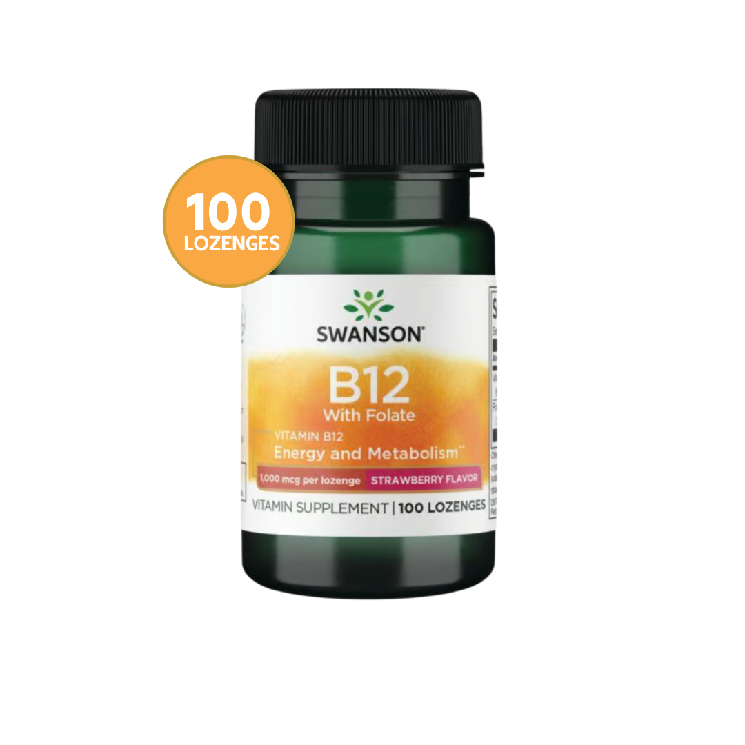 Swanson Vit1amin B12 With Folate - Strawberry Flavor 1000mcg