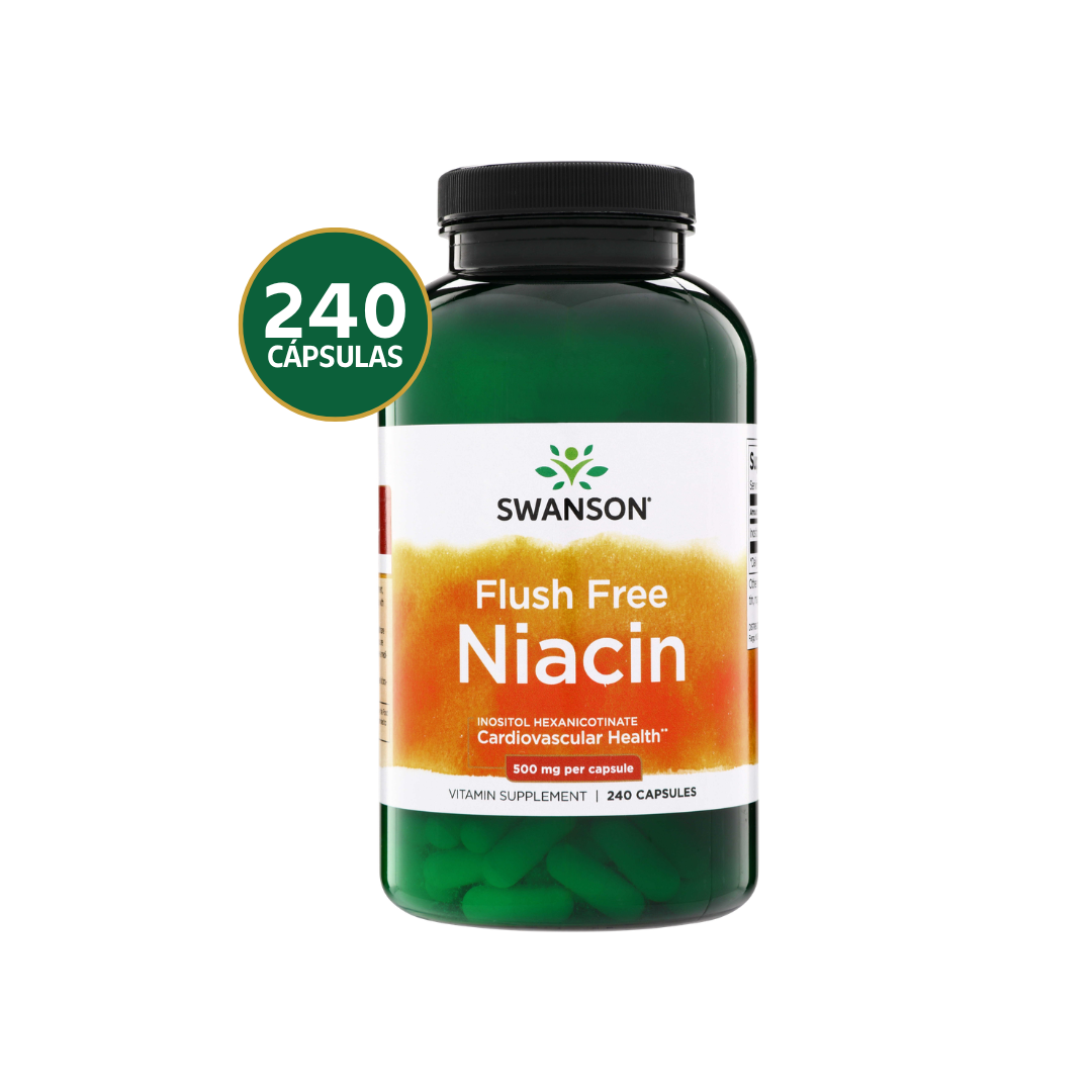 Swanson Niacina Flush Free 500 mg | 240 Cápsulas · Vitamina B3 Familiar Sin Sofocos