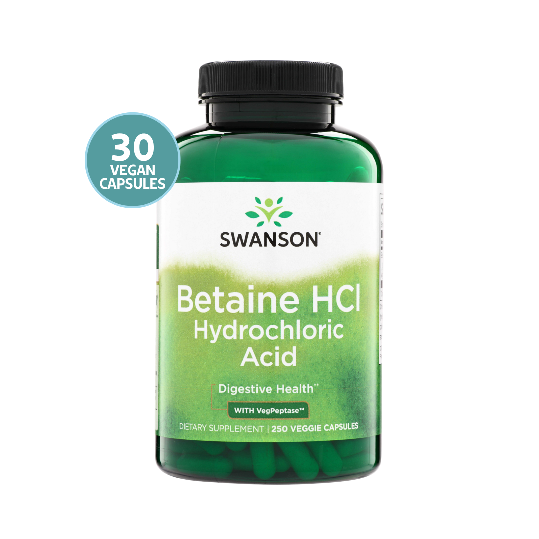 Swanson Betaine HCl with VegPeptase | Betaína HCl 250 Cápsulas Veganas