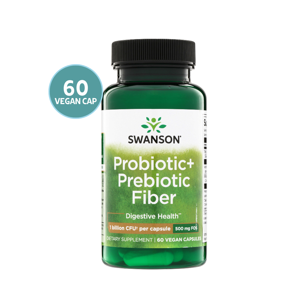 Swanson Probiotic + Prebiotic Fiber 1 Billion CFU 60 Cápsulas | Probióticos y Fibra Prebiótica