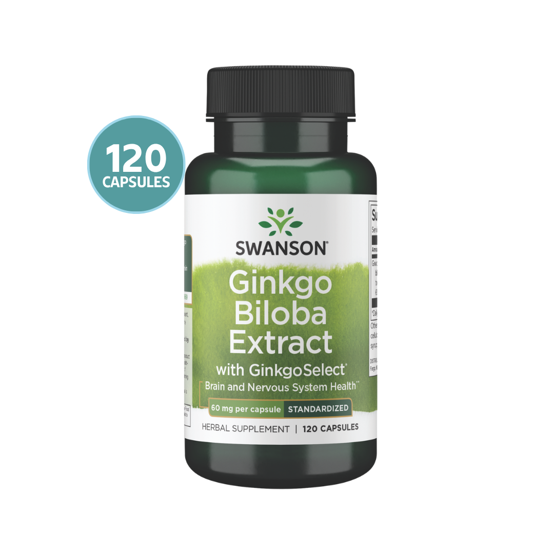 Swanson Ginkgo Biloba Extract 60mg 120 Cápsulas | Extracto Estandarizado