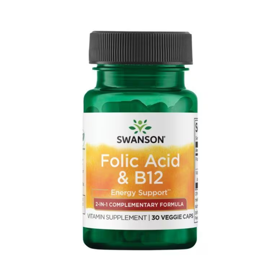 Swanson Folic Acid & B12 30 Veg Caps