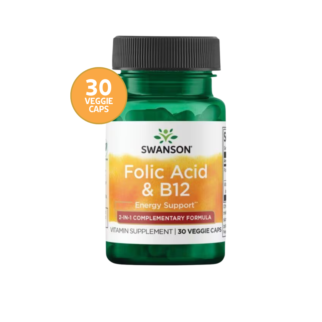 Swanson Folic Acid & B12 30 Veg Caps