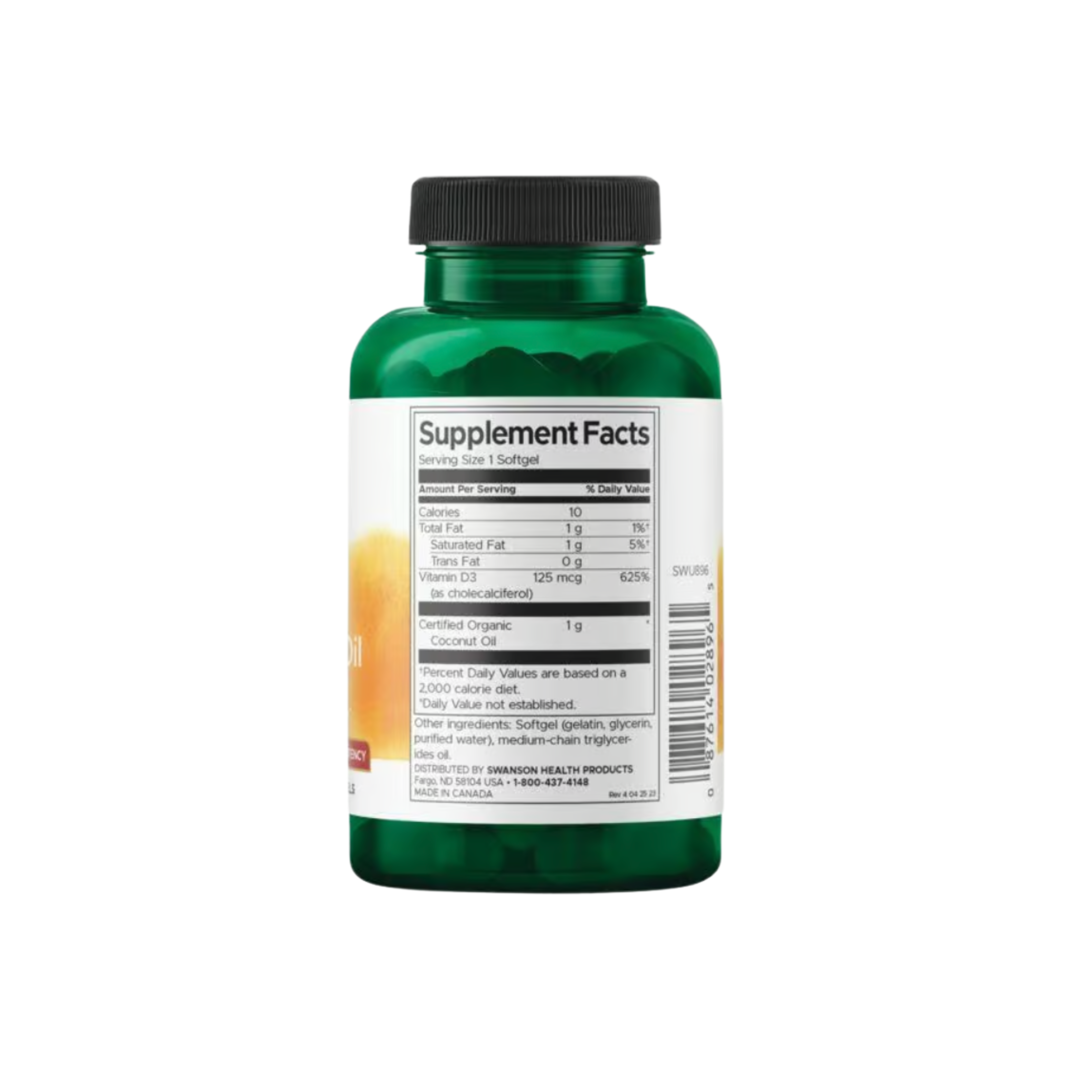Swanson Ult Vit D3 With Coconut Oil High Potency 60 Softgels