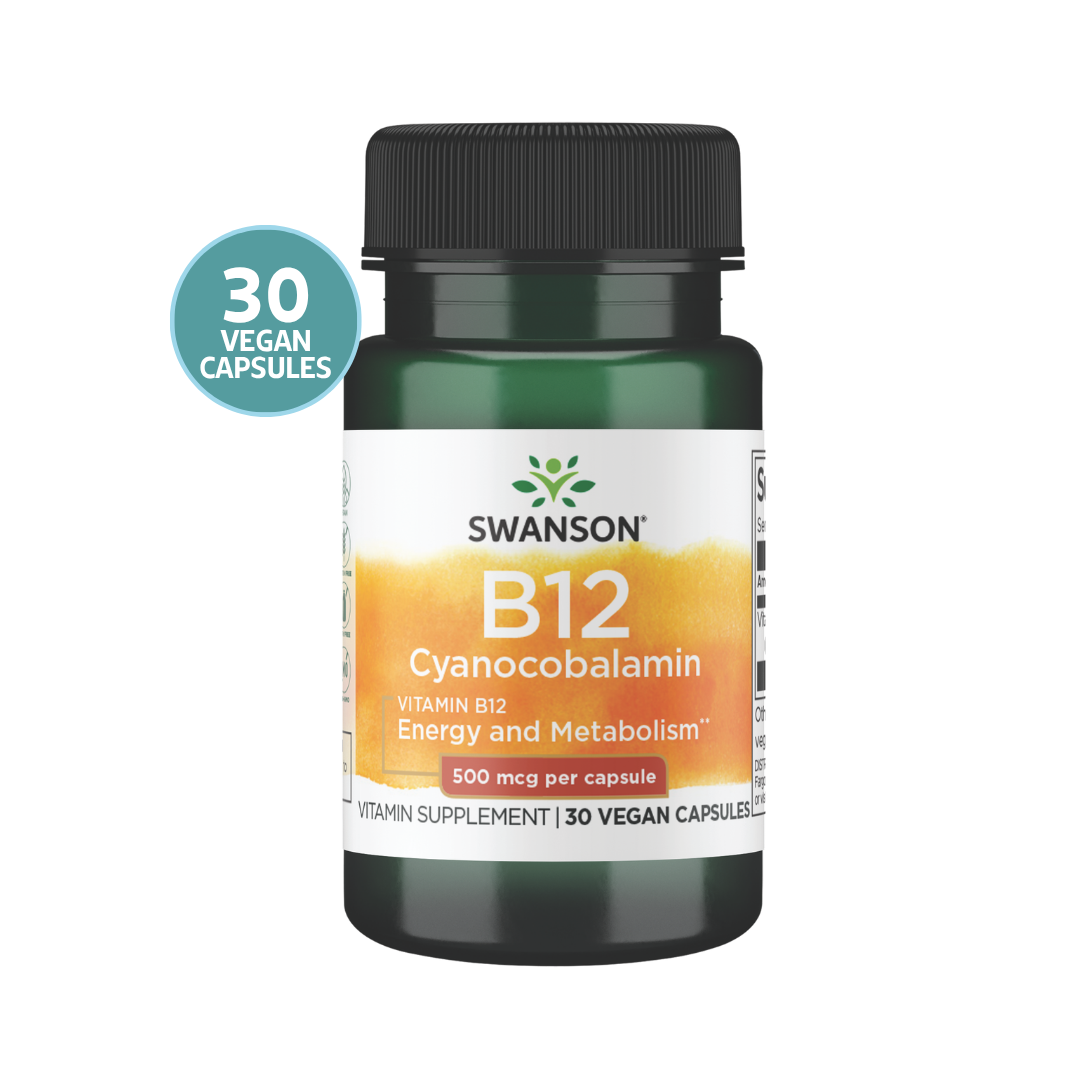 Swanson Vitamin B12 500mcg 30 Cápsulas Veganas | Vitamina B12