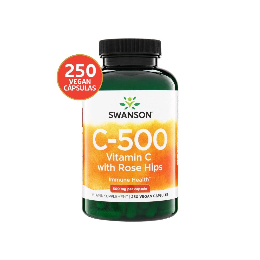 Swanson Vitamina C + Rosa Mosqueta 500 mg | 250 Cápsulas Veg · Antioxidante Familiar