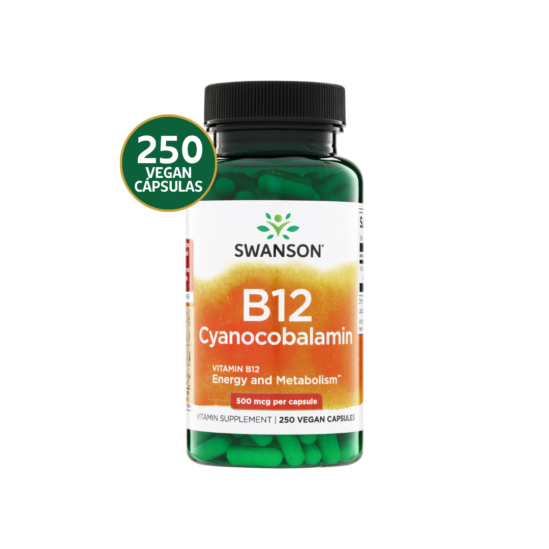 Swanson Vitamina B12 Cianocobalamina 500 mcg | 250 Cápsulas · Energía Familiar