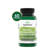 Swanson Cúrcuma + Ashwagandha + Ginseng | 60 Cápsulas · Triple Acción Adaptógeno