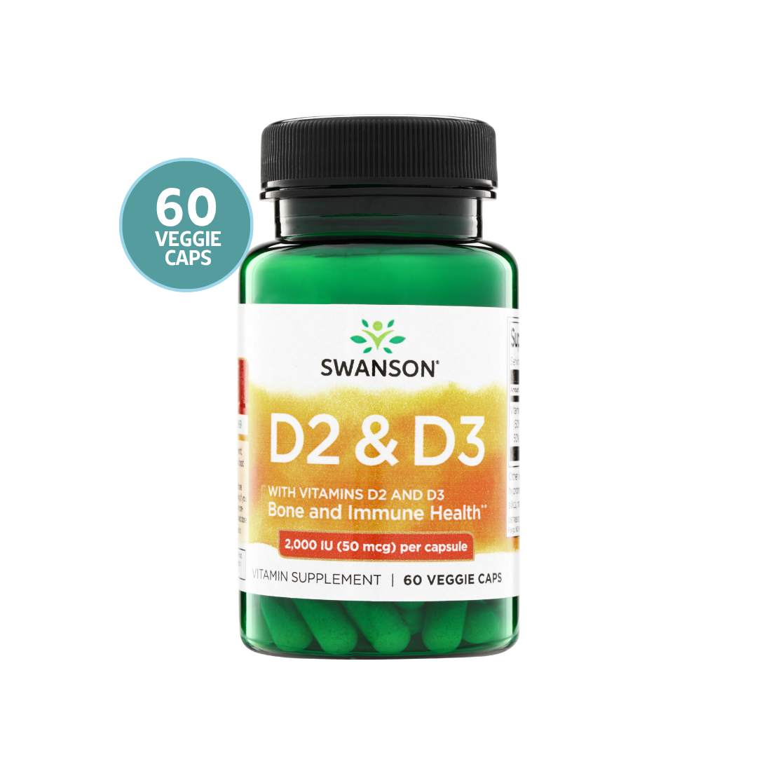 Swanson Vitamin D2 & D3 Complex 2.000 IU | Complejo de Vitamina D2 + D3 – 60 Cápsulas Veganas